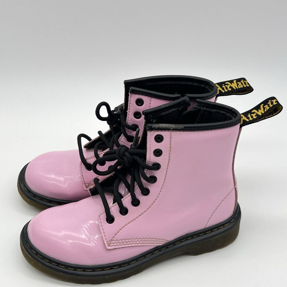 Dr. Martens Boots Kids Size 1 Pink Patent Leather Ankle Combat Lace Zip 26601